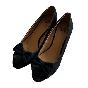 Suede Bow Wedge Heels